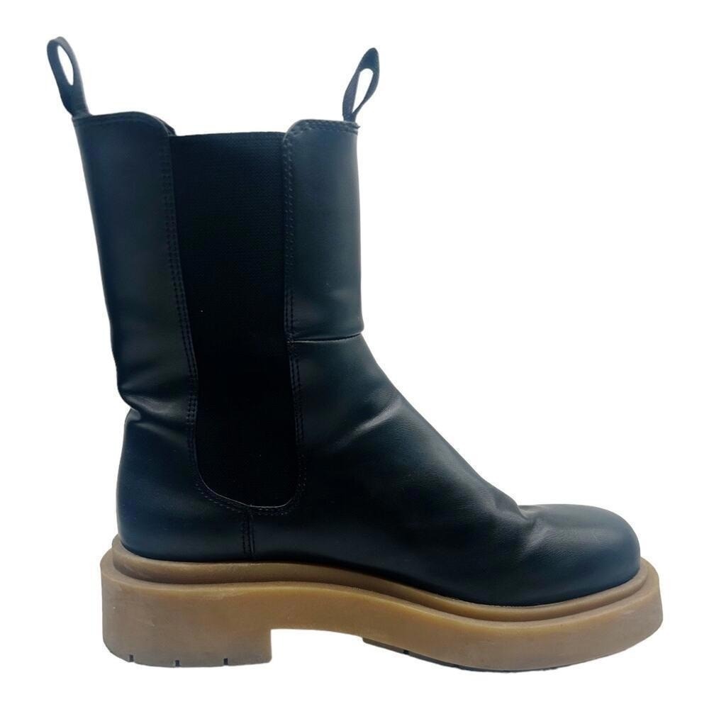 H&M Boots Size 8 Black Howler Chelsea Platform Lug Sole Mid-Calf Chunky